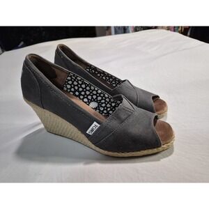 Toms Women's Size 8.5 Wedge Heels Open Toe Grey Canvas Sandals